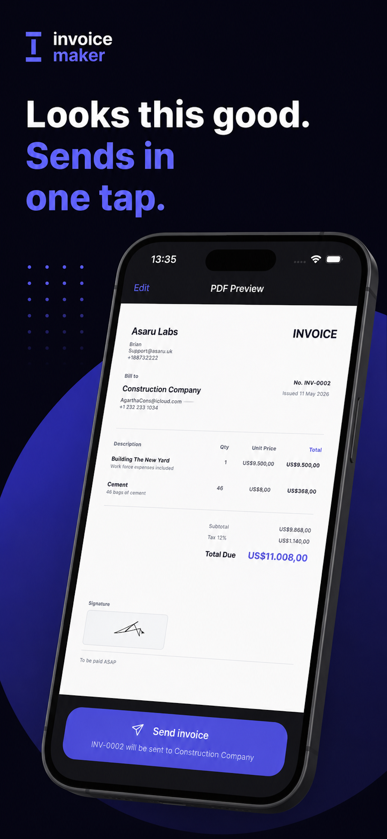 Invoice with logo and details